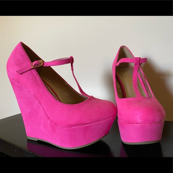 pink platform wedges